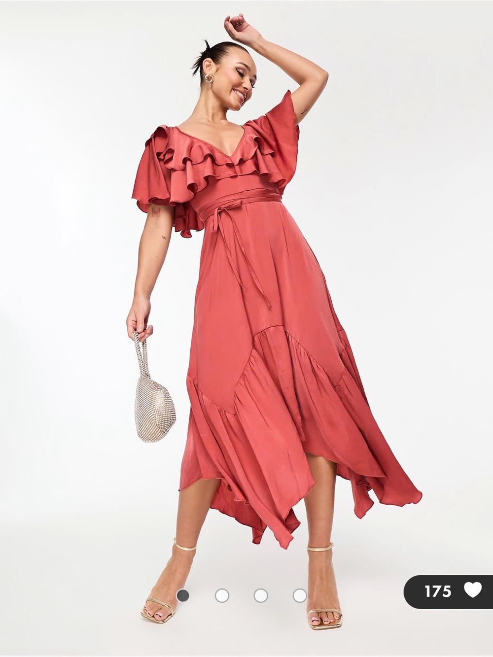 ASOS Ruffled Wrap High-Low Dress in Dusty Rose